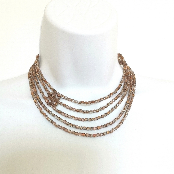 VINTAGE cascade choker necklace rose gold crystal beads - Picture 8 of 8
